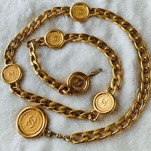 CHANEL Vintage Gold Chain Multi-logo Medallion CC Belt